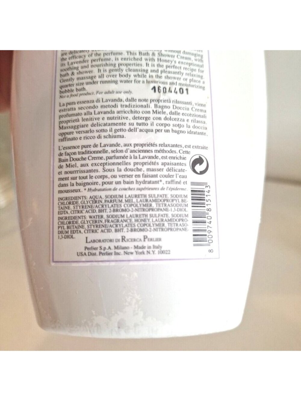 Lavender Honey Bath & Shower Cream Perlier 250mL 8.4 fl oz Made In Italy - Picture 5 of 6